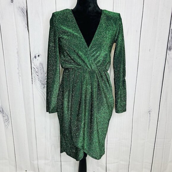 Flounce Club Dresses & Skirts - NWT Flounce Club London Jersey Wrap Front Mini Dress Sparkle Green Sz US 6 UK 10